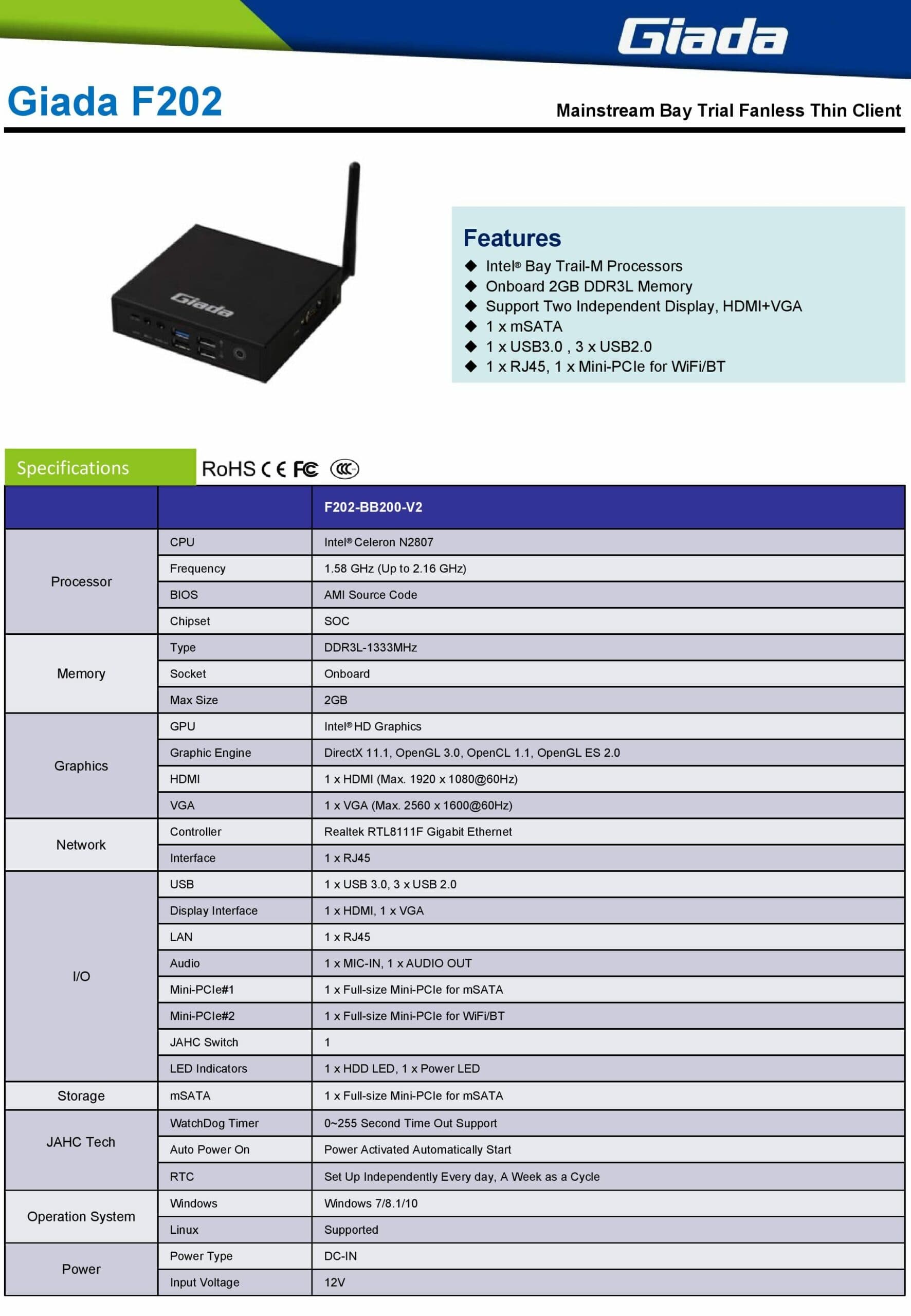 Giada F202 Fanless Celeron N2807 2GB 1xVGA|1xHDMI image 5