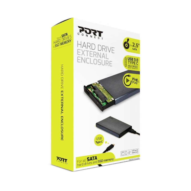 Port Connect 2.5" USB-C External HDD Enclosure Black image 5