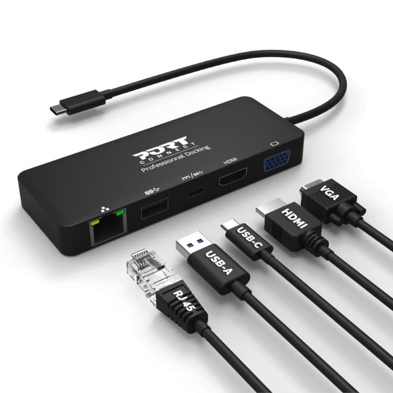 Port USB Type-C to 1 x RJ45|1 x USB3.0 SS|1 x Type-C 85W PD|1 x HDMI2.0|1 x VGA 30cm Cable Dock - Black image 4