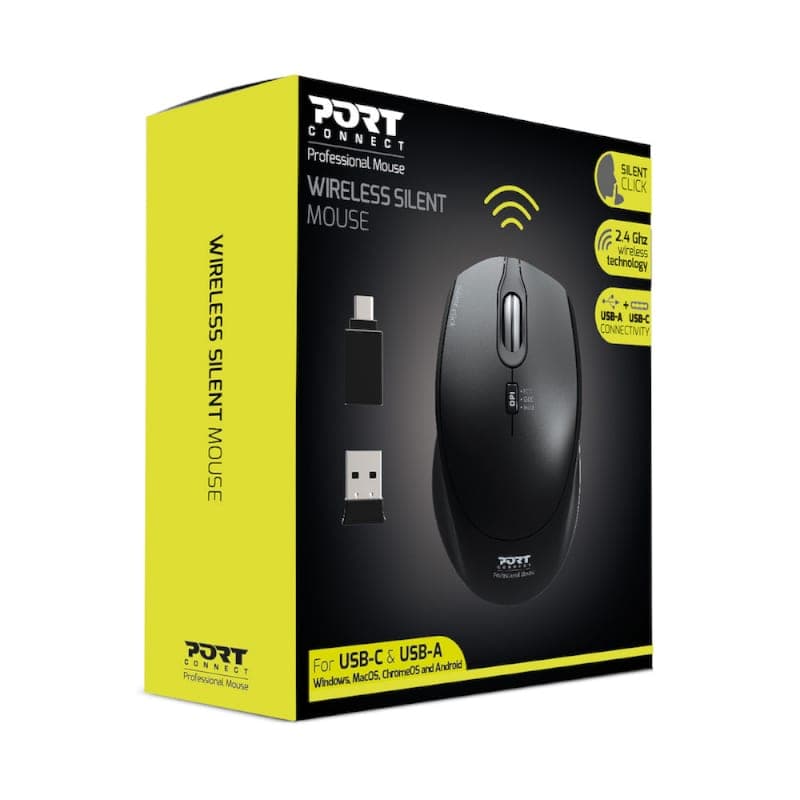 Port Connect Silent 1600DPI 3 Button Wireless Mouse - Black image 4