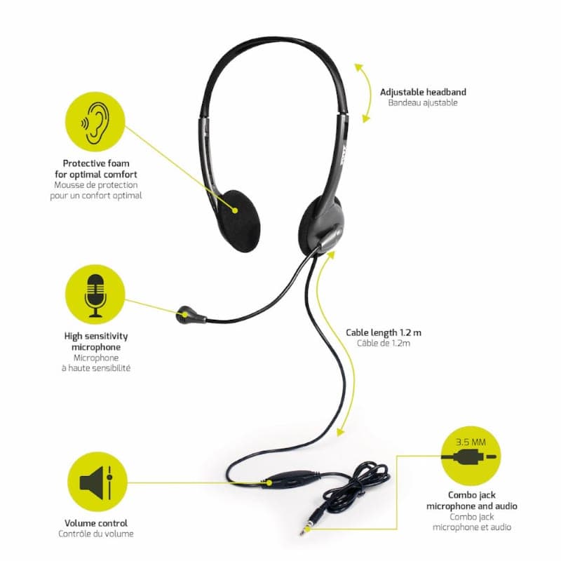 Port Stereo Headset with Mic with 1.2m Cable|1 x 3.5mm|Volume Controller - Black image 5