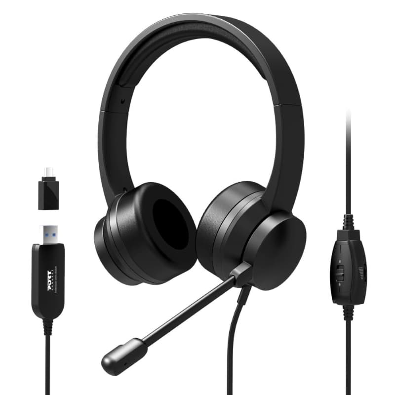 Port Connect USB Headset 1.8m Cable with Mic and Padded/Soft Cushions Black image 5