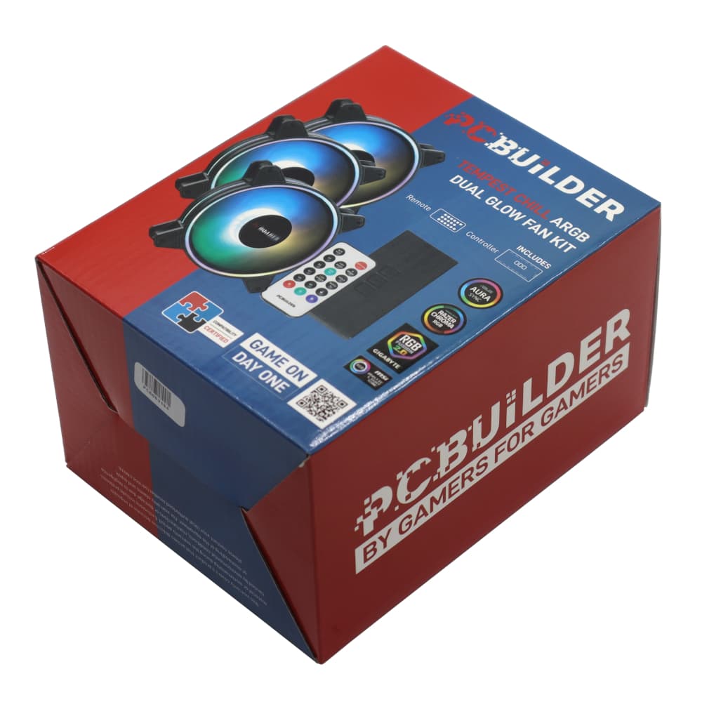 PCBuilder Tempest Chill Fan Kit 3x120MM Dual Glow ARGB Fan + Controller + RF Remote image 5