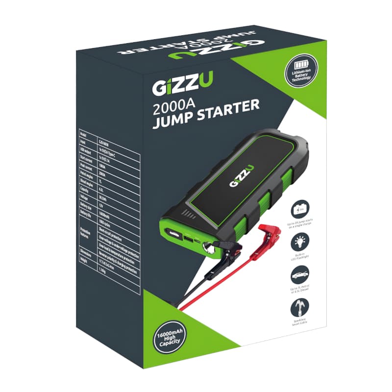 GIZZU 2000A Jump Starter 16000mAh - Black image 5