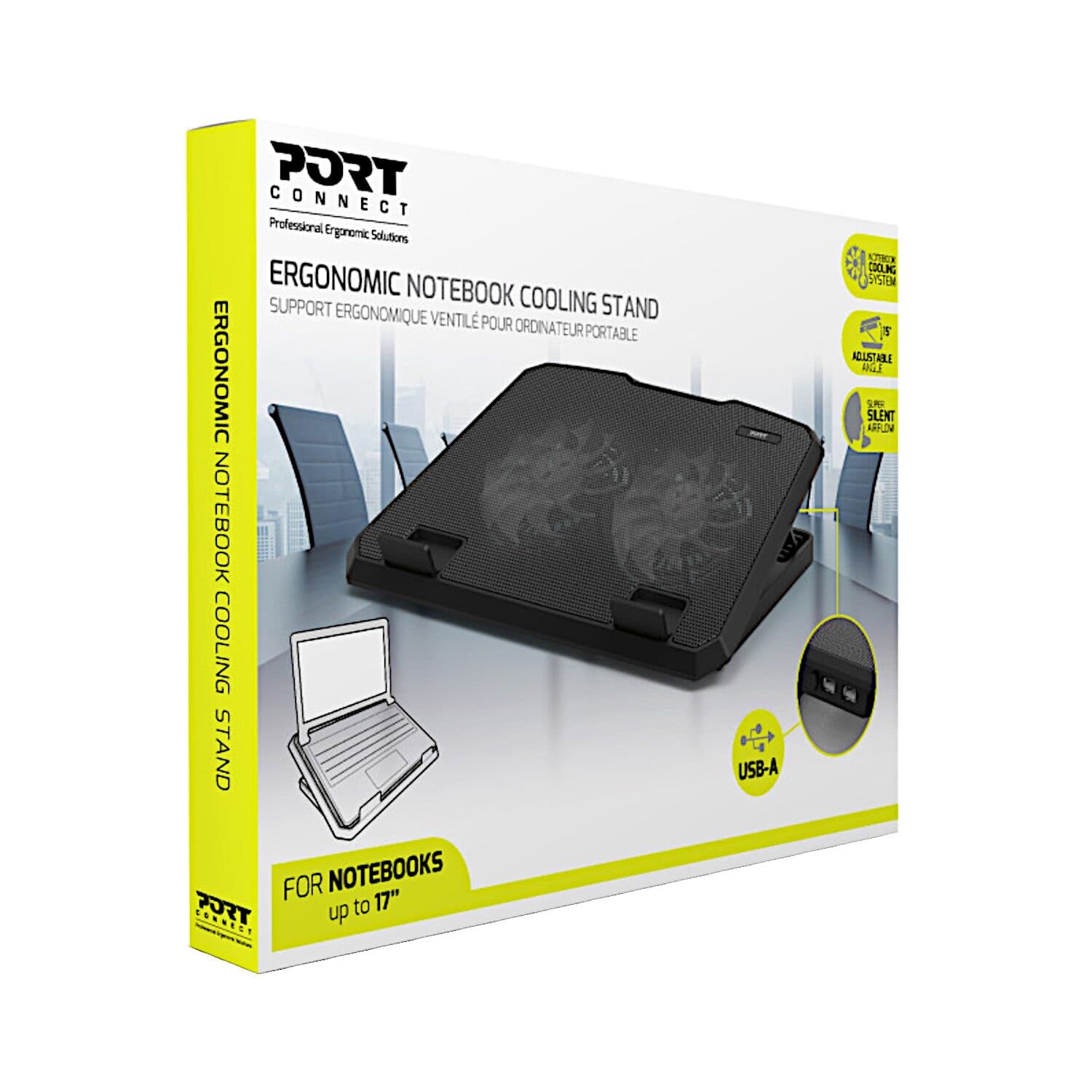 Port Ergonomic Notebook Cooler Pro, with Dual Fans and USB Ports image 6
