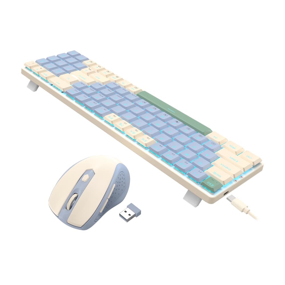 Redragon BS8772 Wireless Keyboard and Mouse Combo - Cream/Blue image 4