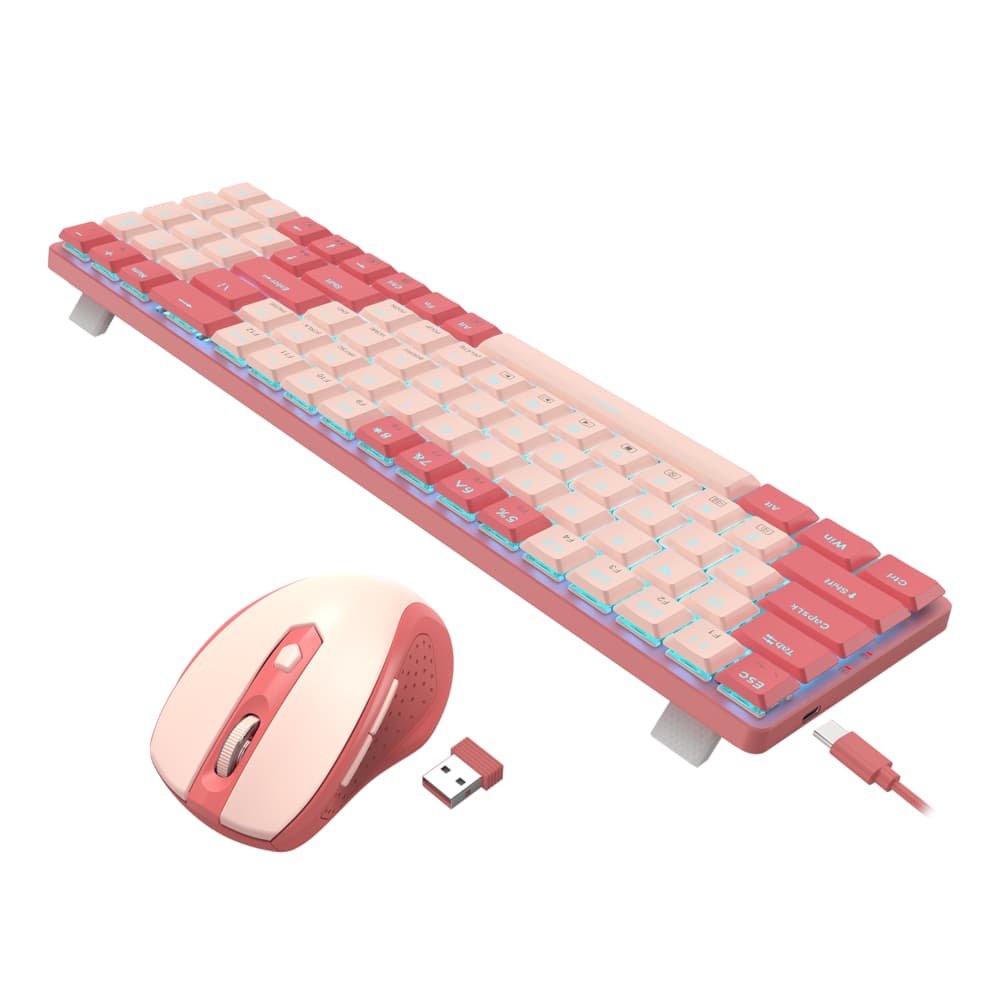Redragon BS8772 Wireless Keyboard and Mouse Combo - Red/Pink image 2