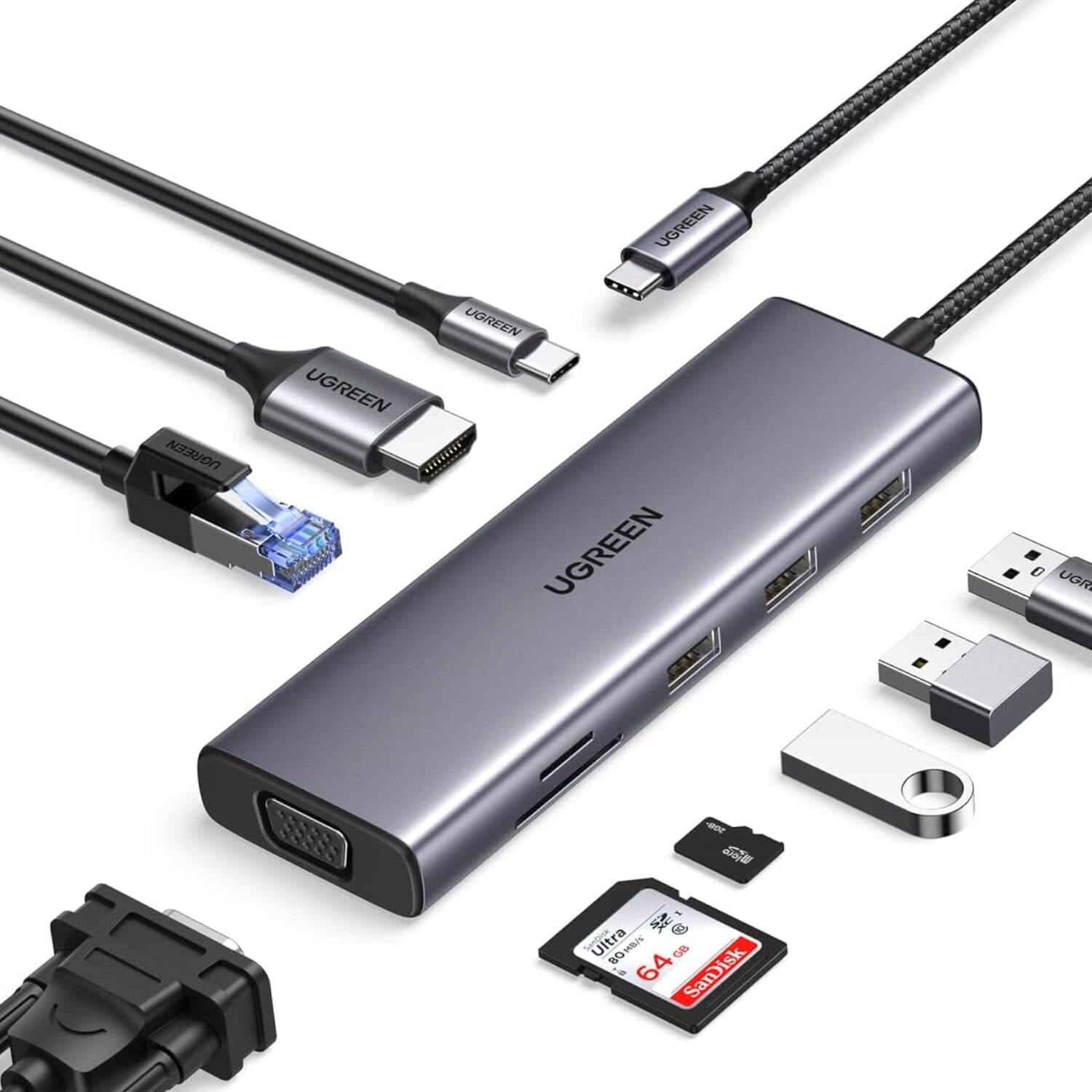 UGREEN 9-in-1 Type-C Hub | HDMI | VGA | LAN | SD/TF | 100W PD | USB3.0 image 2