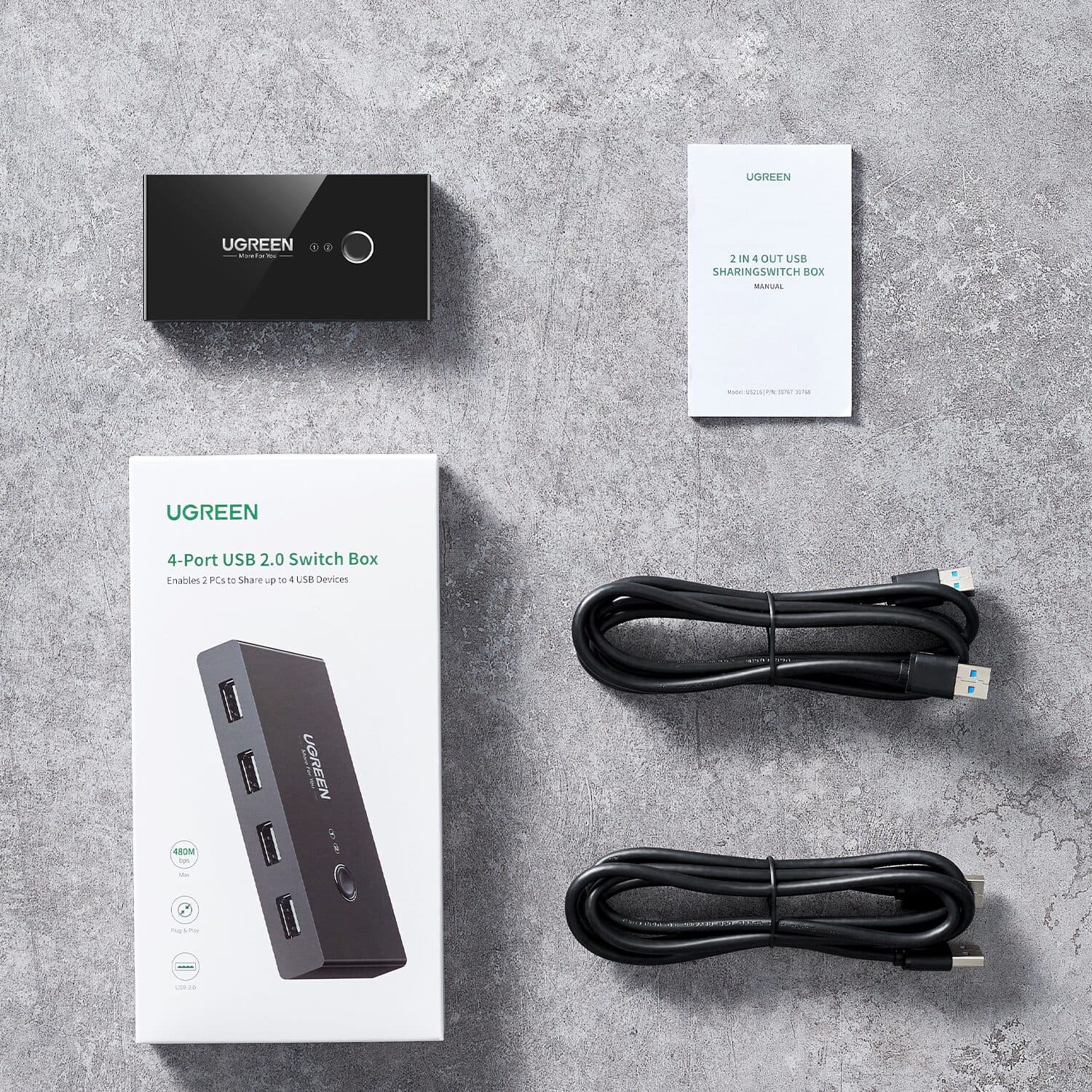 UGREEN USB 2.0 4-Port Switch Box, with 1.5m USB Cables image 5