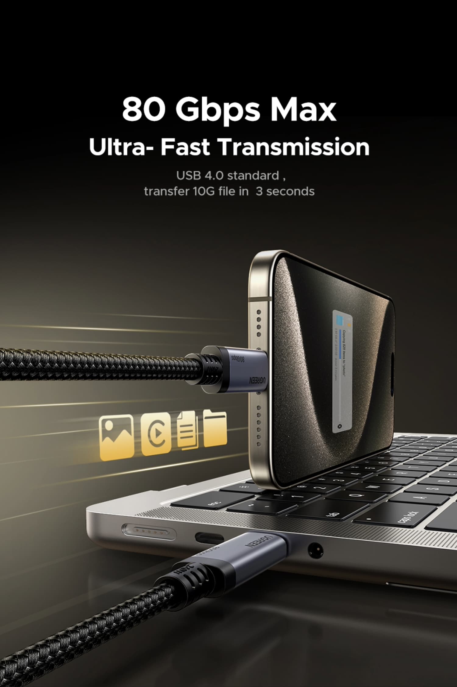 UGREEN USB4 Gen4 240W USB-C to USB-C Cable (Black) image 6