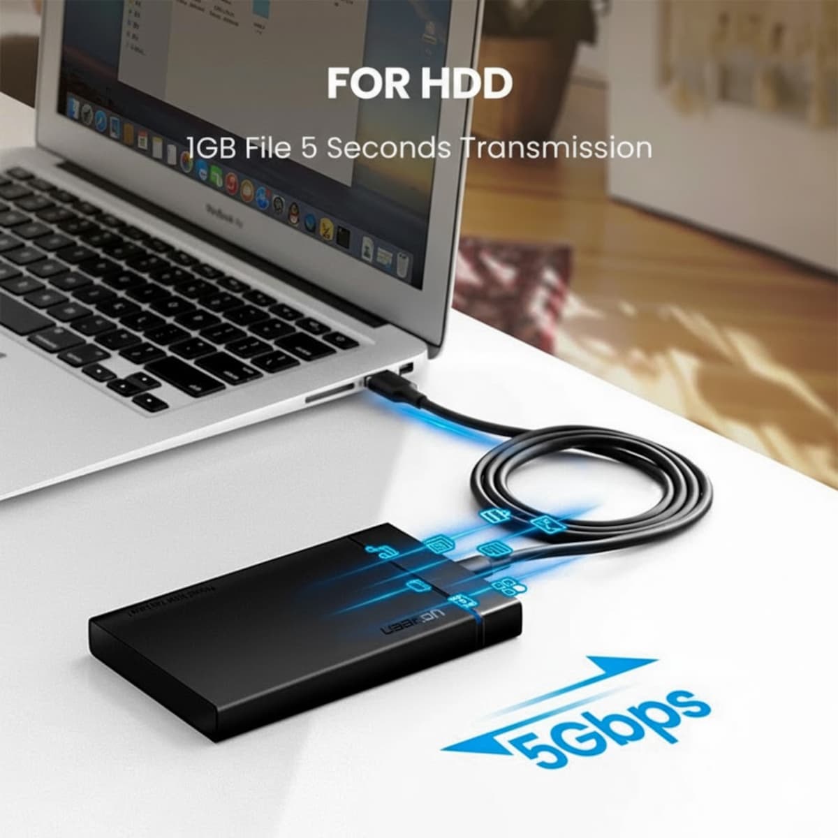 UGREEN Type-C to USB 3.0 Cable 2m – Fast Charging 3A, 5Gbps Sync – Black image 4
