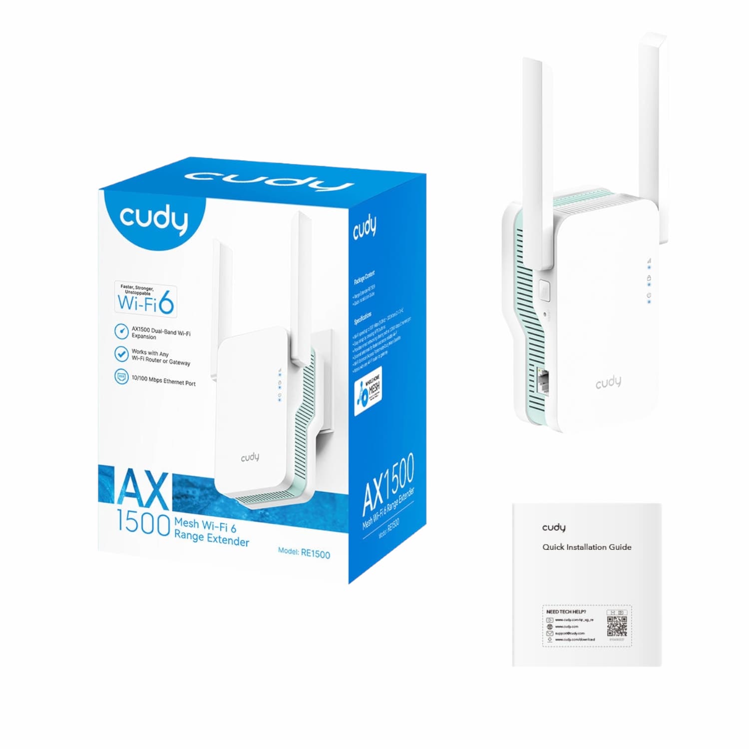 Cudy AX1500 Dual-Band Wi-Fi 6 Range Extender (Wall Plug)-White image 5